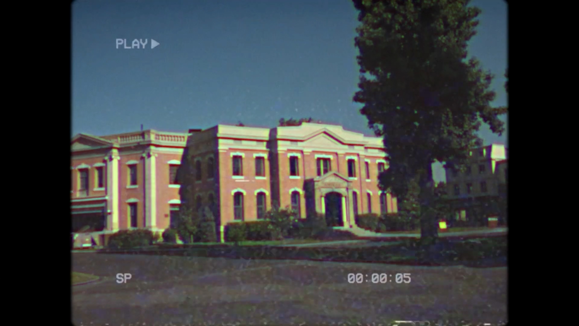 VHS-style exterior of a building, from That’s a Wrap.